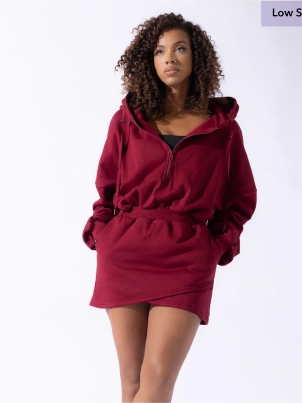 NWT POPFLEX Game Day Hoodie Mini Dress Wine Red L/XL Oversized Sweatshirt Sporty